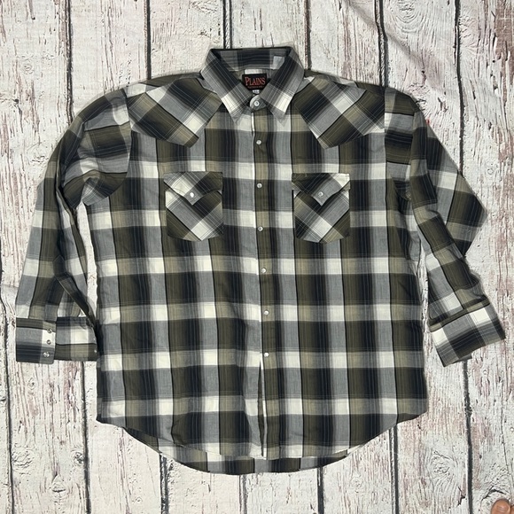 Vintage Plains Pearl Snap Cowboy Rockabilly Plaid Button Down Western Shirt - Picture 1 of 5
